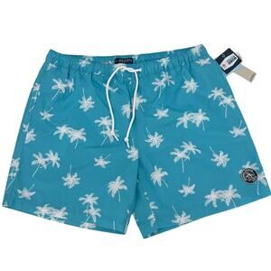 NWT Original Penguin Lined Swim Trunk Short Blue Atoll Palm Tree Size X-LARGE